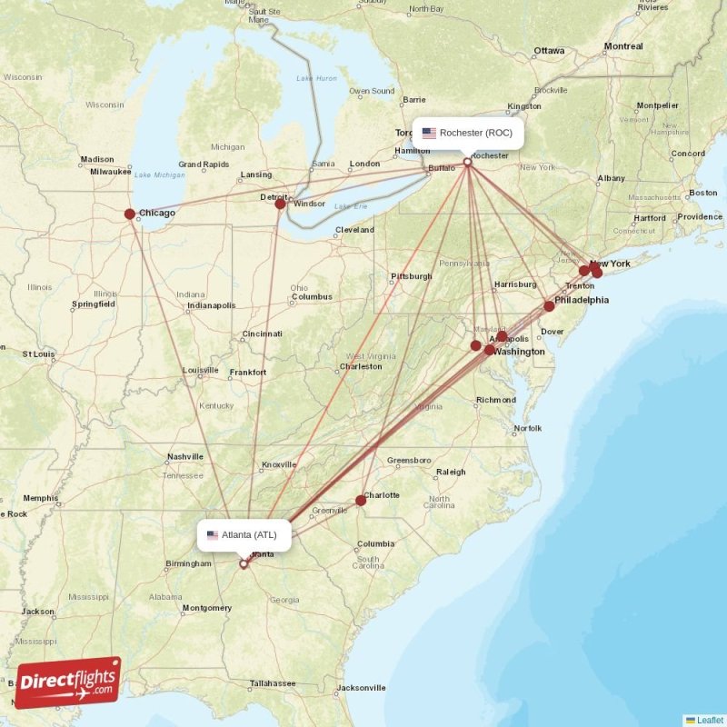 Direct flights from Atlanta to Rochester, ATL to ROC nonstop