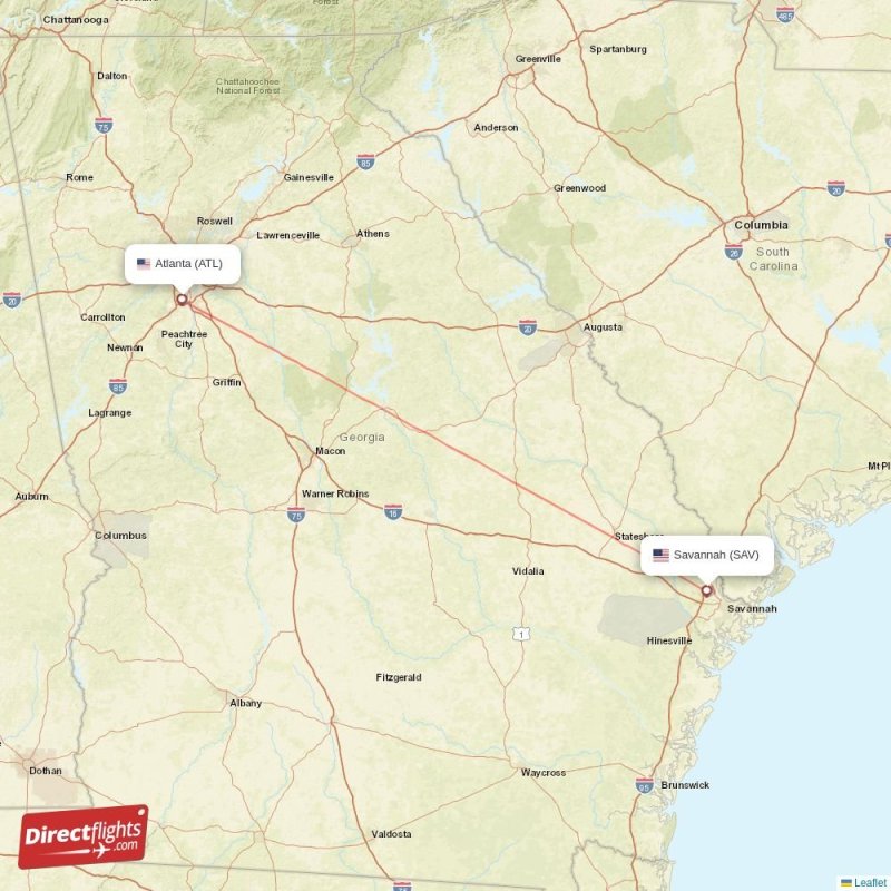 Direct flights from Atlanta to Savannah, ATL to SAV nonstop