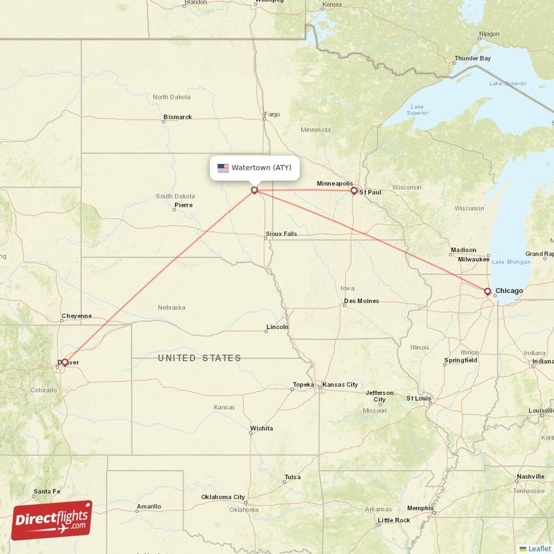 Direct flights from Watertown 2 destinations ATY, USA