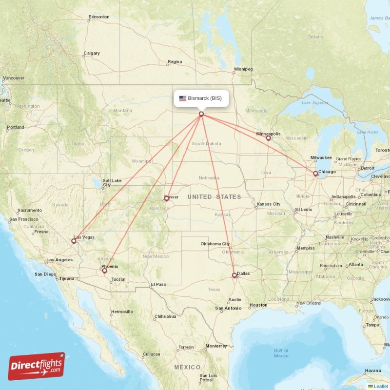 Direct flights from Bismarck 7 destinations BIS, USA