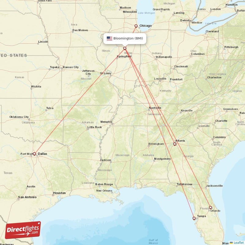 Direct flights from Bloomington 5 destinations BMI, USA