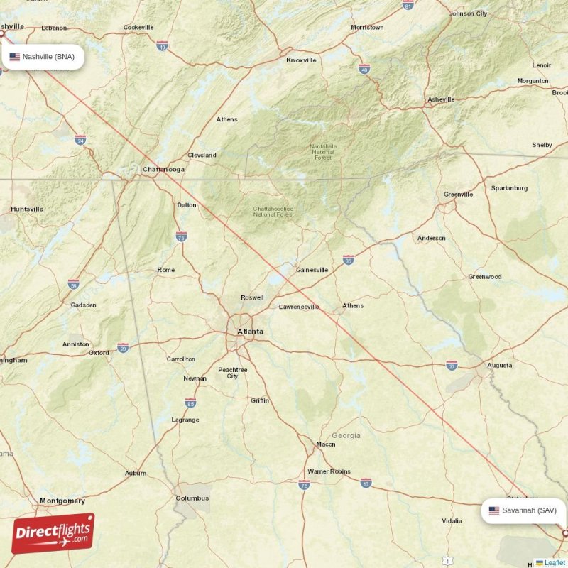 Direct flights from Nashville to Savannah, BNA to SAV nonstop