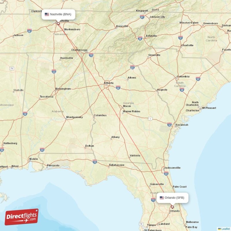 Direct flights from Nashville to Orlando, BNA to SFB nonstop
