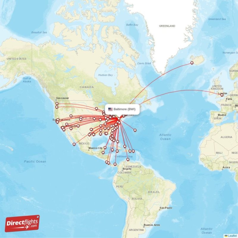 Direct flights from Baltimore 89 destinations BWI, USA
