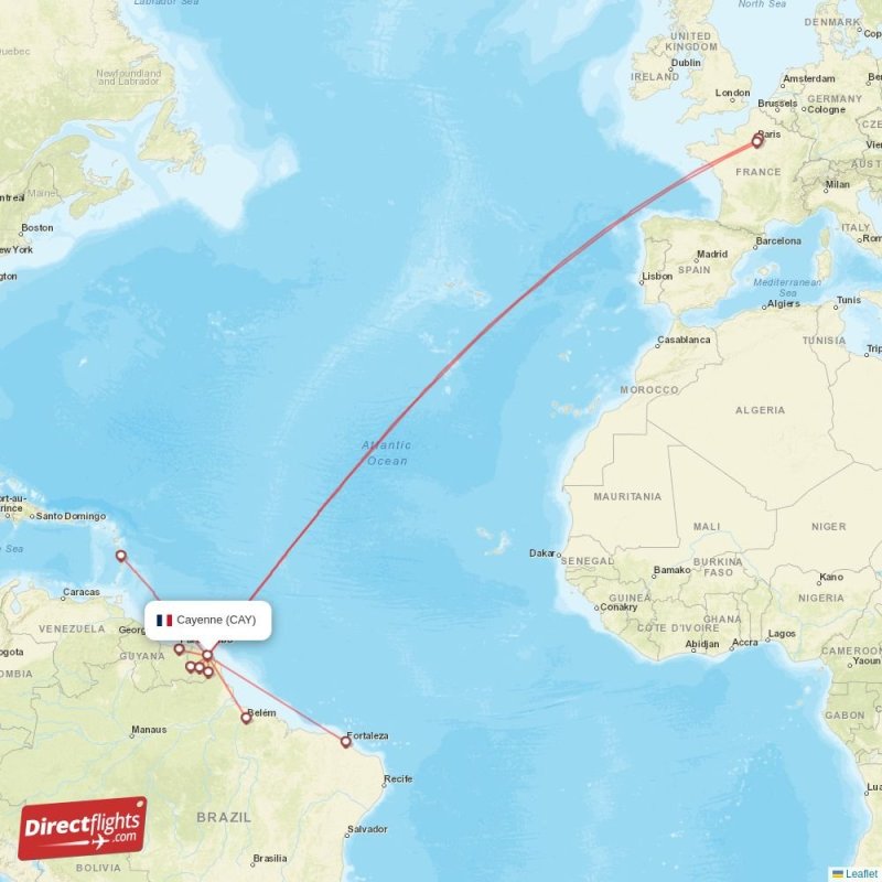 Direct flights from Cayenne 4 destinations CAY, French Guiana