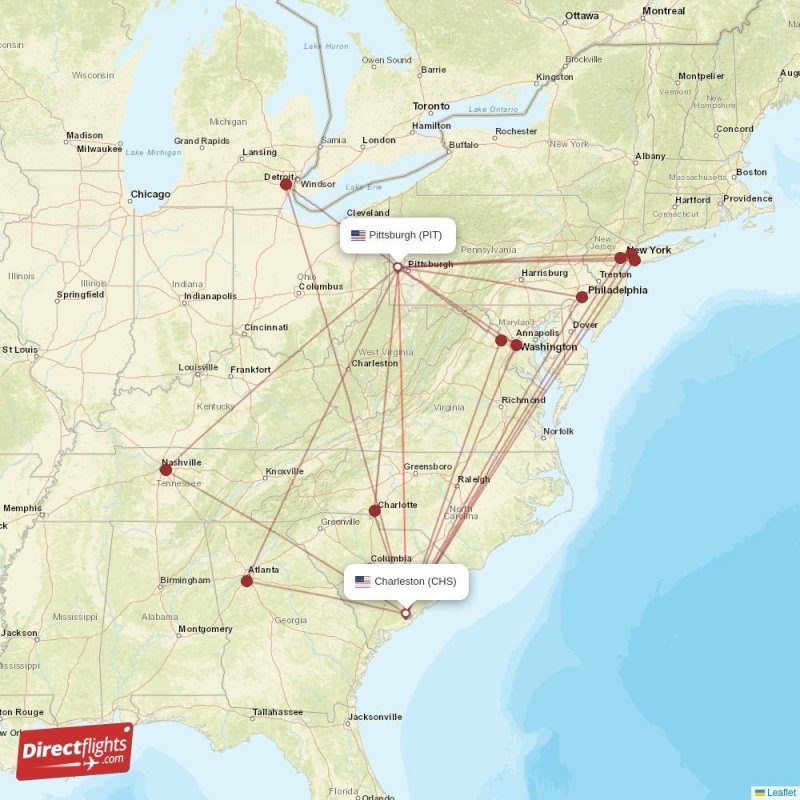 Direct flights from Charleston to Pittsburgh, CHS to PIT nonstop