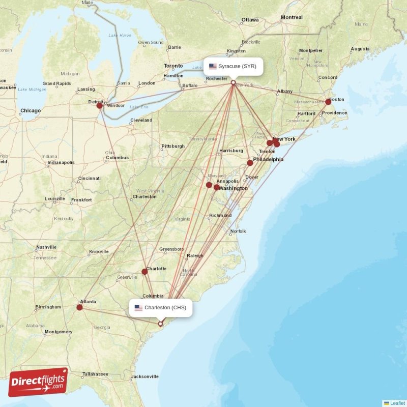Direct flights from Charleston to Syracuse, CHS to SYR nonstop