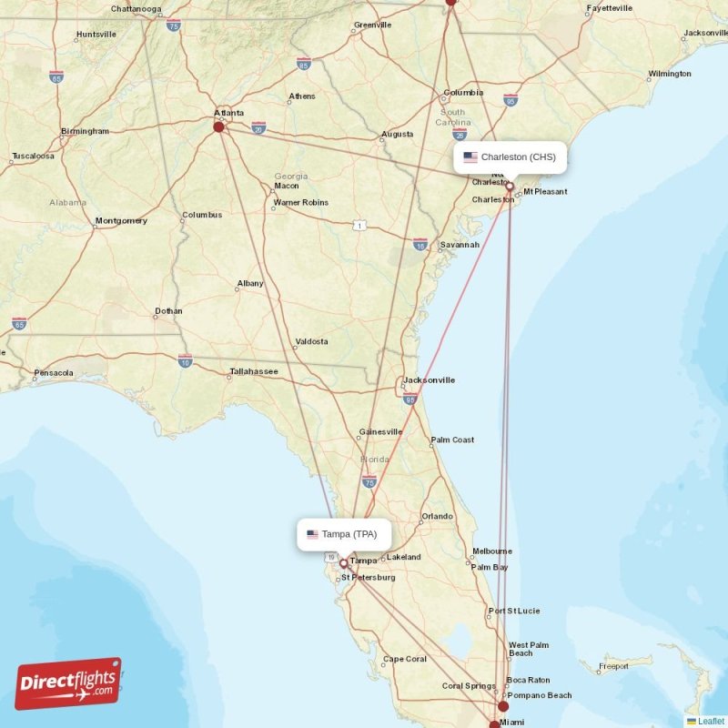 Direct flights from Charleston to Tampa, CHS to TPA nonstop