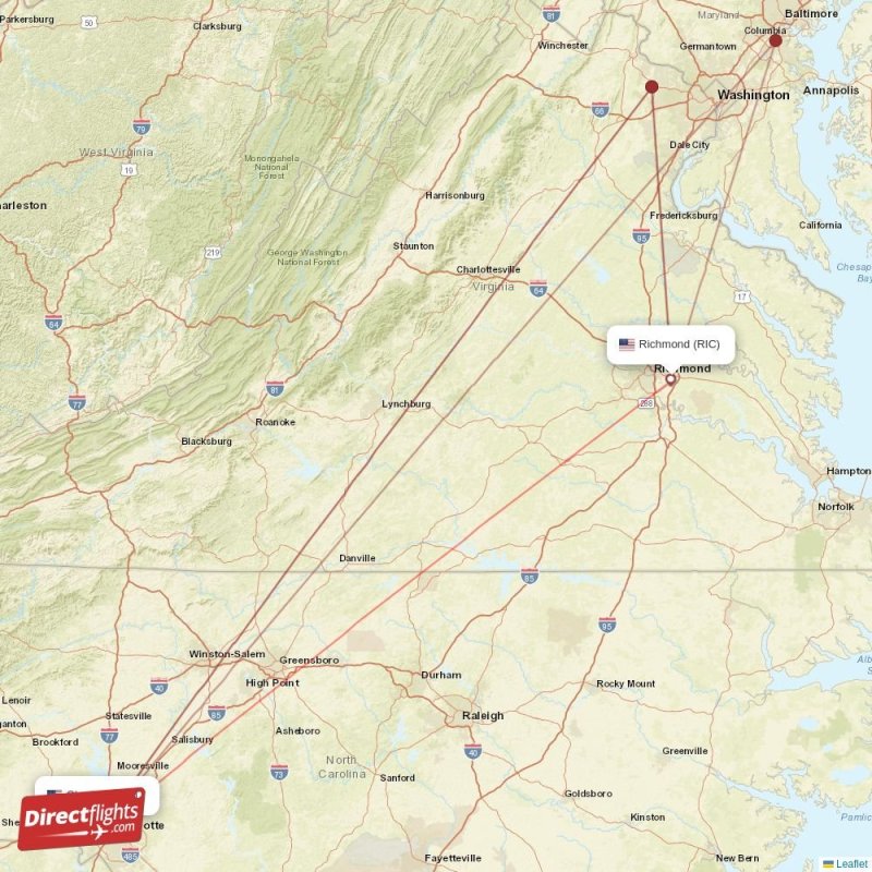 Direct flights from Charlotte to Richmond, CLT to RIC nonstop