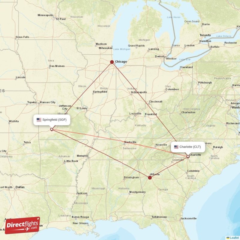 Direct flights from Charlotte to Springfield, CLT to SGF nonstop