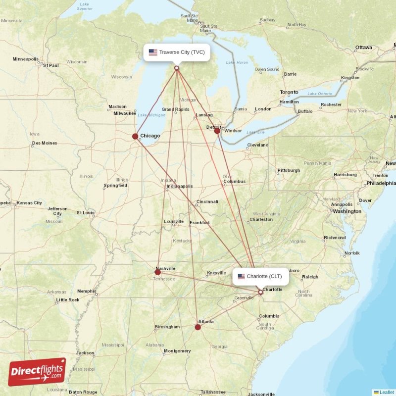 Direct flights from Charlotte to Traverse City, CLT to TVC nonstop