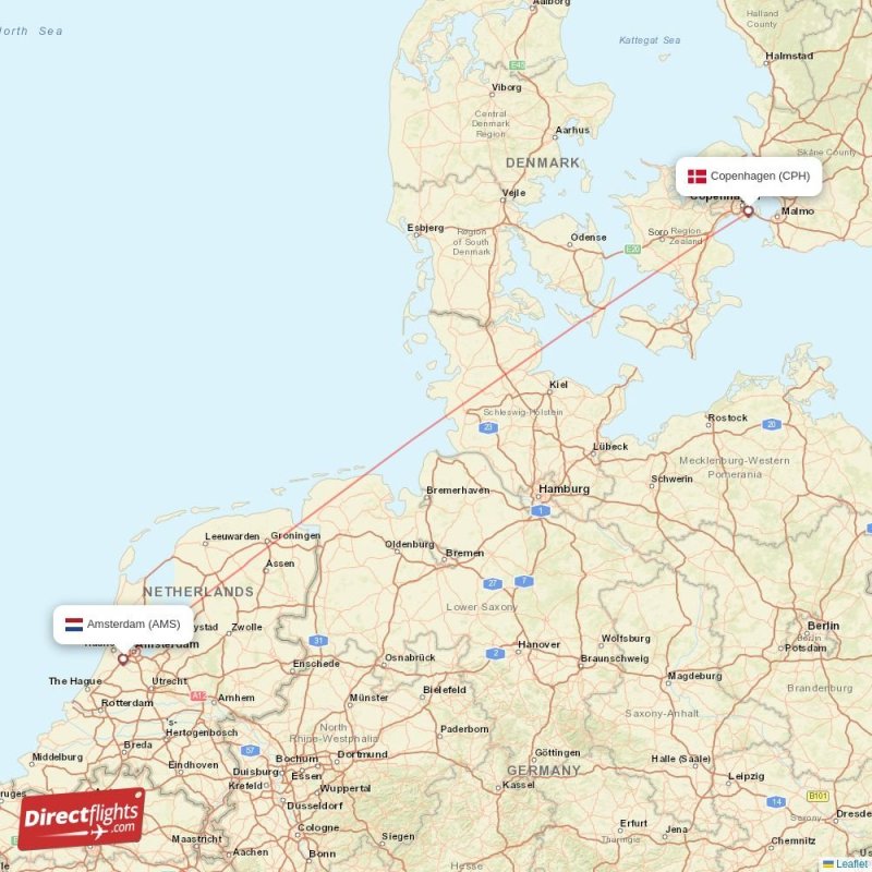Direct flights from Copenhagen to Amsterdam, CPH to AMS nonstop