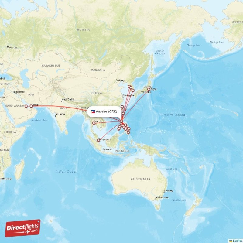 Direct flights from Angeles 21 destinations CRK, Philippines