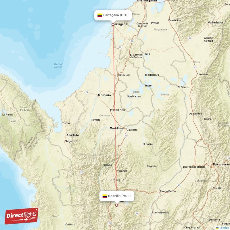 Direct flights from Cartagena to Medellin, CTG to MDE nonstop