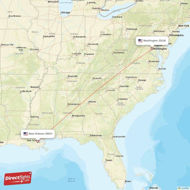 Direct flights from Washington to New Orleans, DCA to MSY nonstop