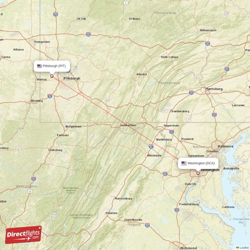 Direct flights from Washington to Pittsburgh, DCA to PIT nonstop