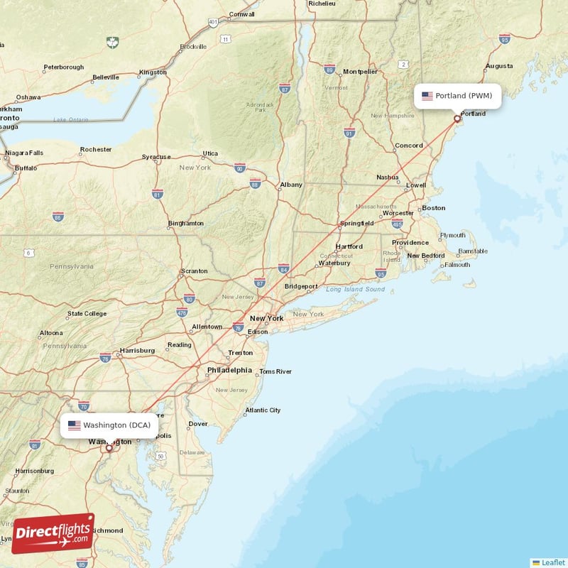 Direct flights from Washington to Portland, DCA to PWM nonstop
