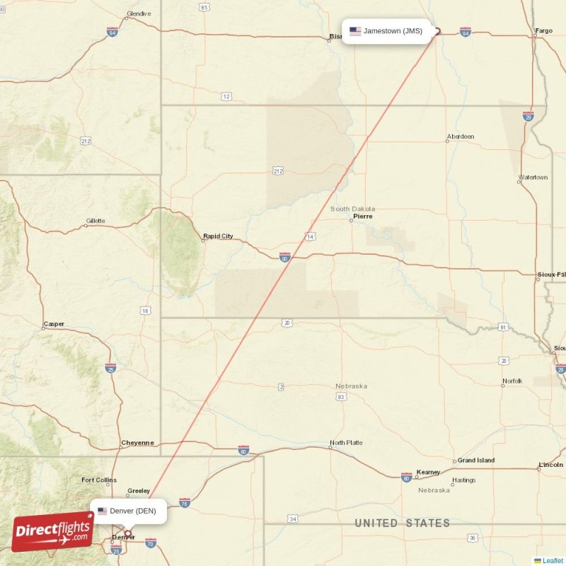 Direct flights from Denver to Jamestown, DEN to JMS nonstop