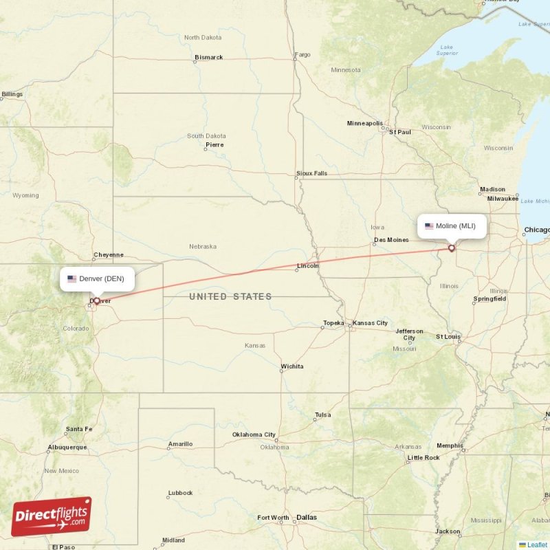 Direct flights from Denver to Moline, DEN to MLI nonstop