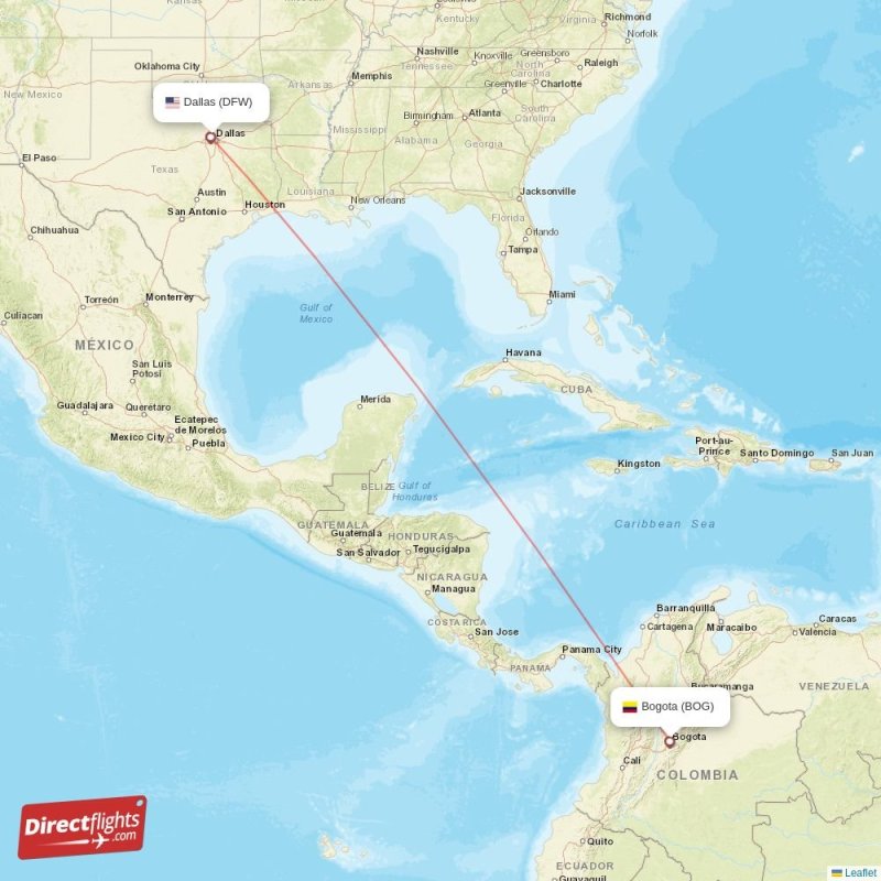 Direct flights from Dallas to Bogota, DFW to BOG nonstop
