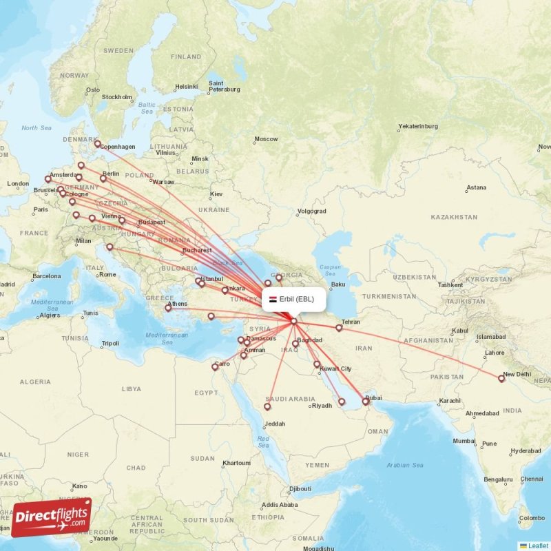 Direct flights from Erbil 33 destinations EBL, Iraq