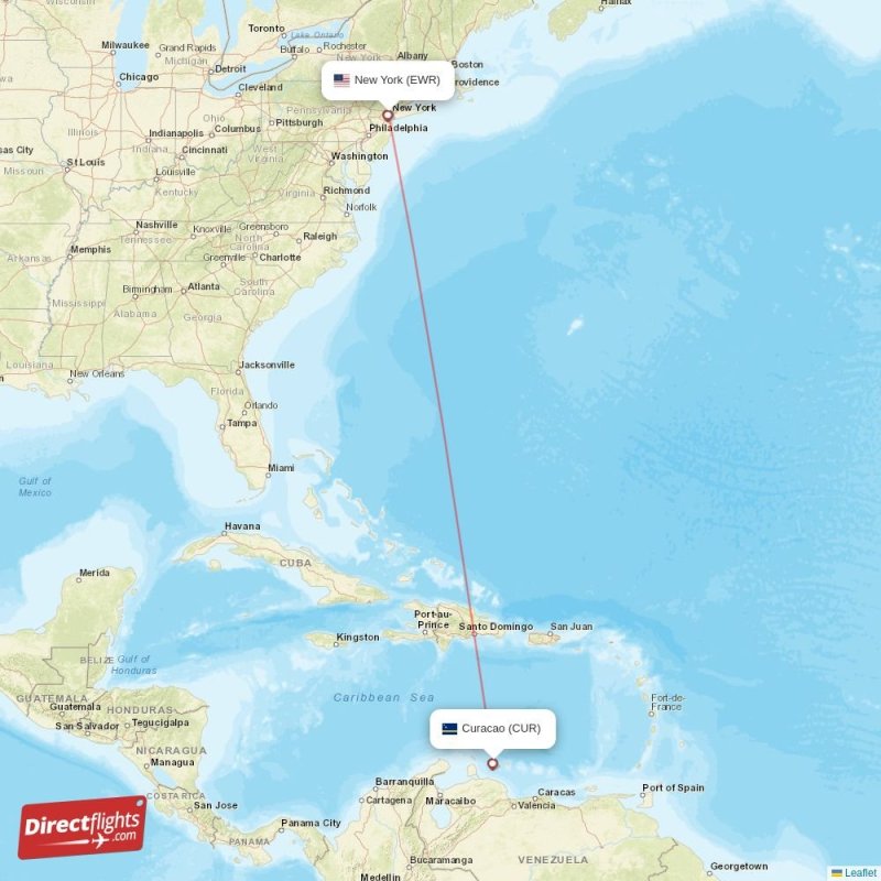 Direct flights from New York to Curacao, EWR to CUR nonstop
