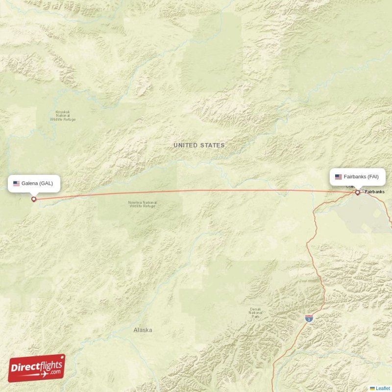Direct flights from Fairbanks to Galena, FAI to GAL nonstop