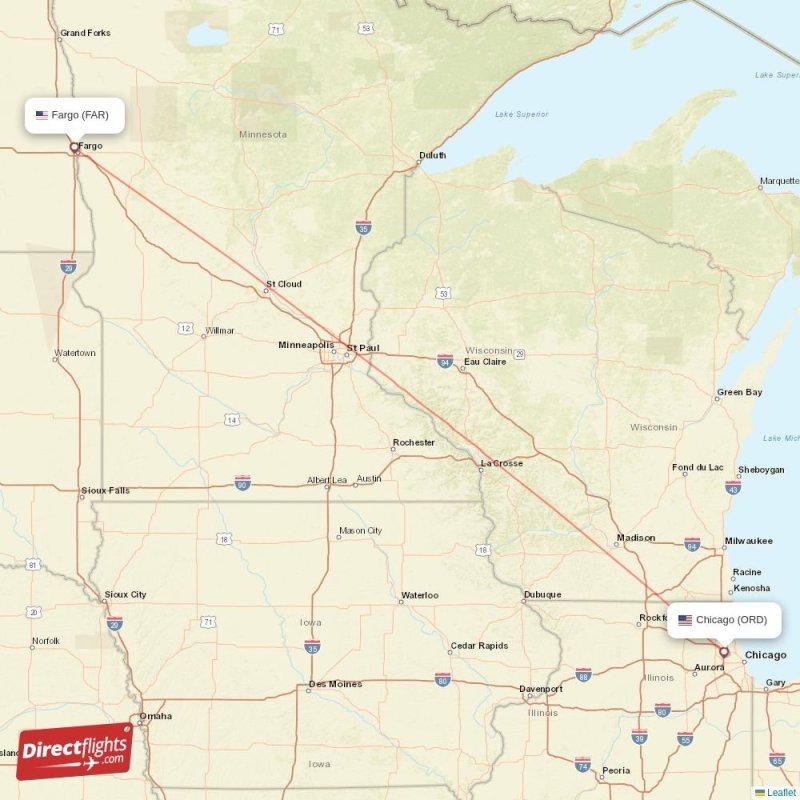 Direct flights from Fargo to Chicago, FAR to ORD nonstop