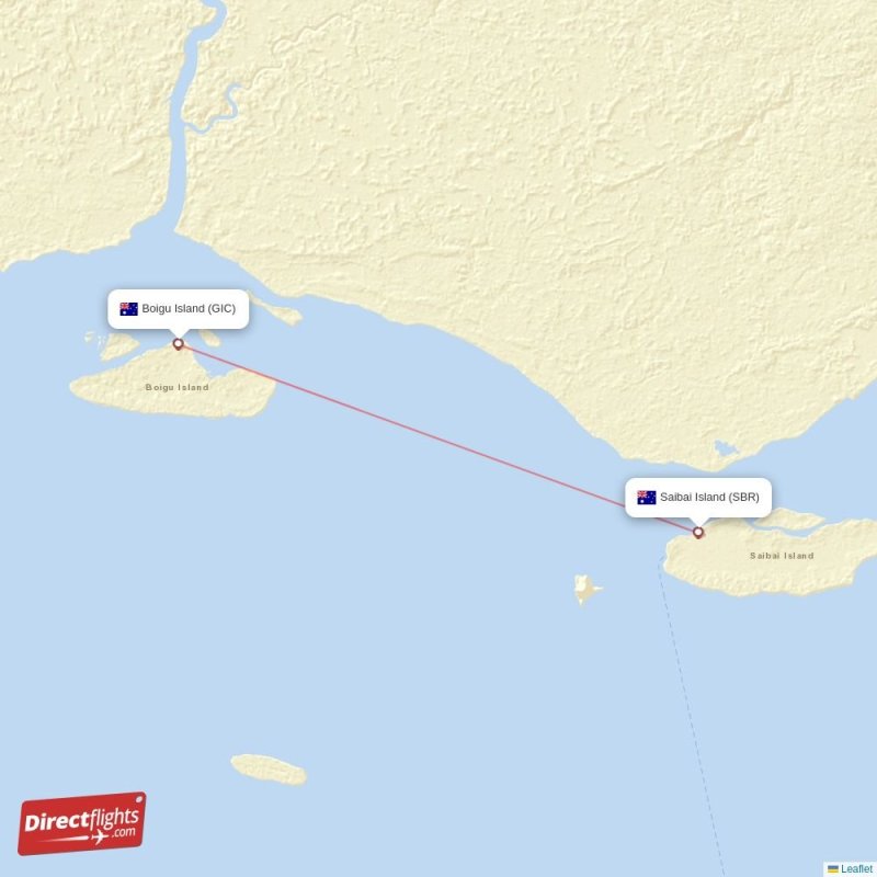 Direct flights from Boigu Island to Saibai Island, GIC to SBR nonstop
