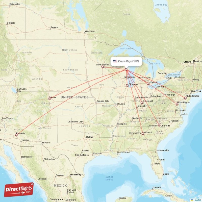 Direct flights from Green Bay 8 destinations GRB, USA