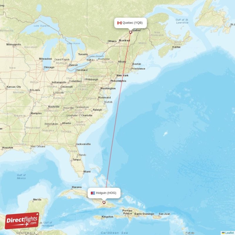 Direct flights from Holguin to Quebec, HOG to YQB nonstop