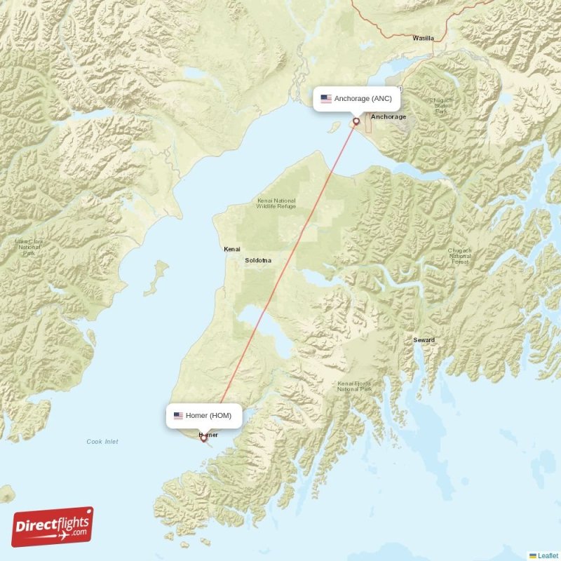 Direct flights from Homer to Anchorage, HOM to ANC nonstop