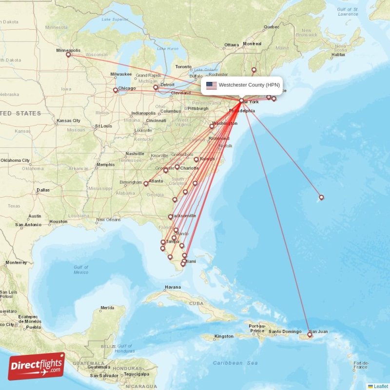 Direct flights from Westchester County 25 destinations HPN, USA