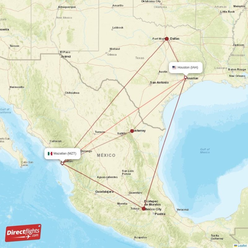 Direct flights from Houston to Mazatlan, IAH to MZT nonstop