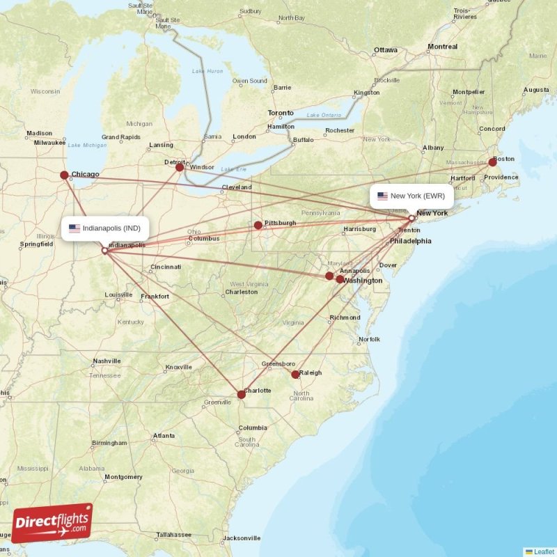 Direct flights from Indianapolis to New York, IND to EWR nonstop
