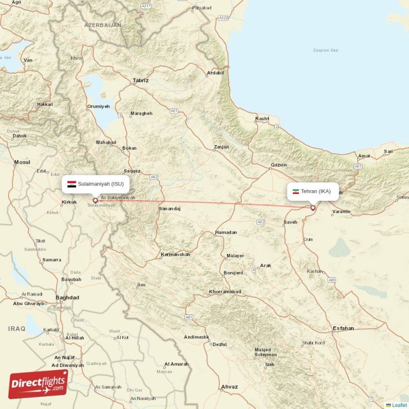 Direct flights from Sulaimaniyah to Tehran, ISU to IKA nonstop