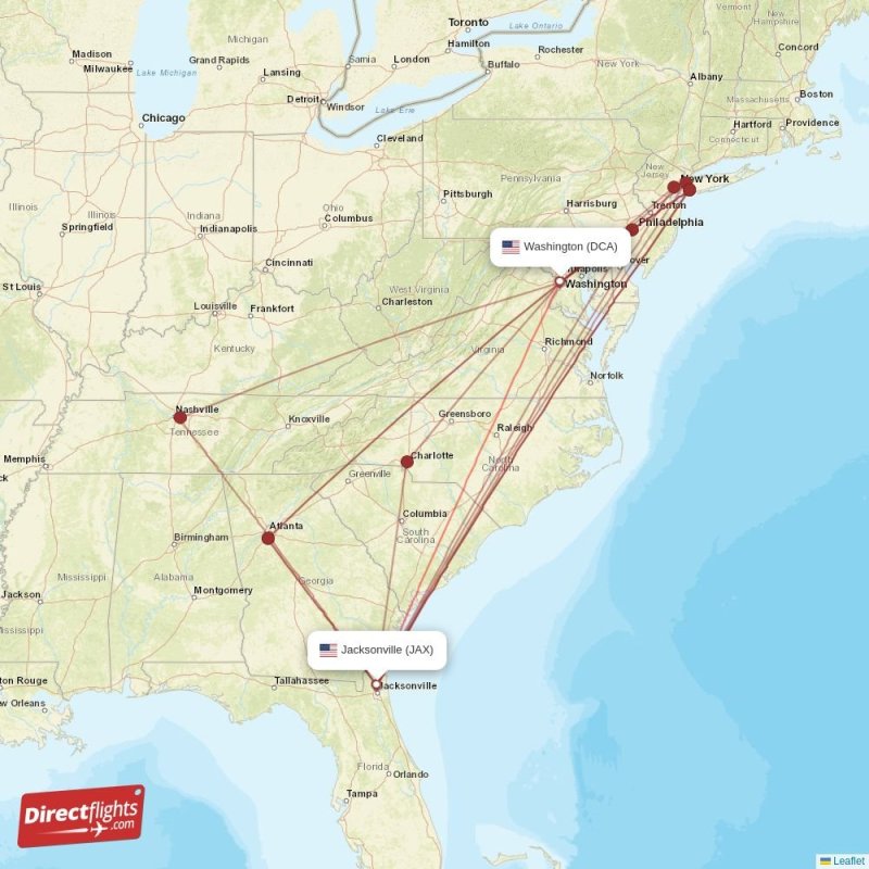 Direct flights from Jacksonville to Washington, JAX to DCA nonstop