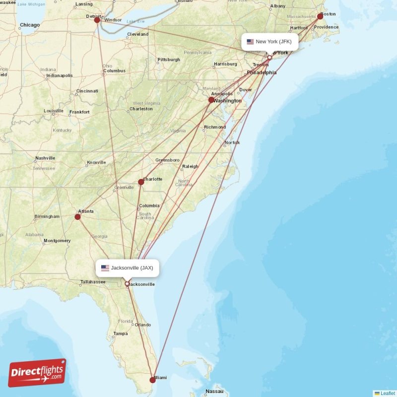 Direct flights from Jacksonville to New York, JAX to JFK nonstop