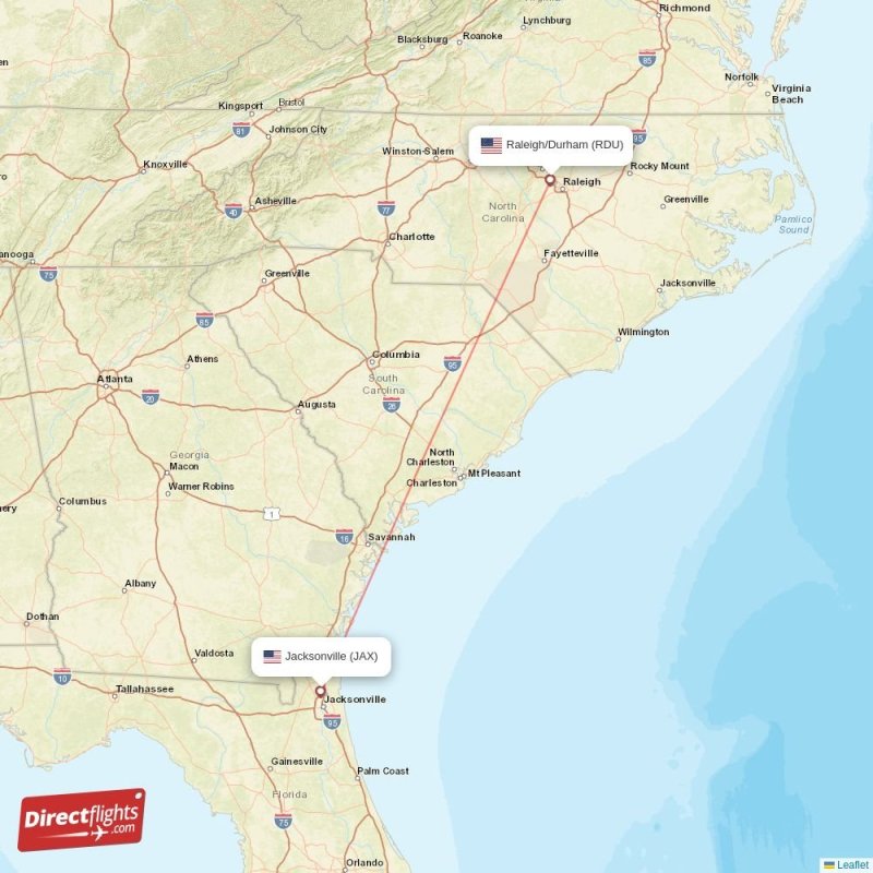 Direct flights from Jacksonville to Raleigh/Durham, JAX to RDU nonstop