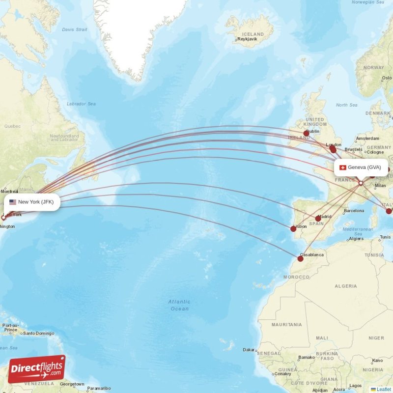 Direct flights from New York to Geneva, JFK to GVA nonstop