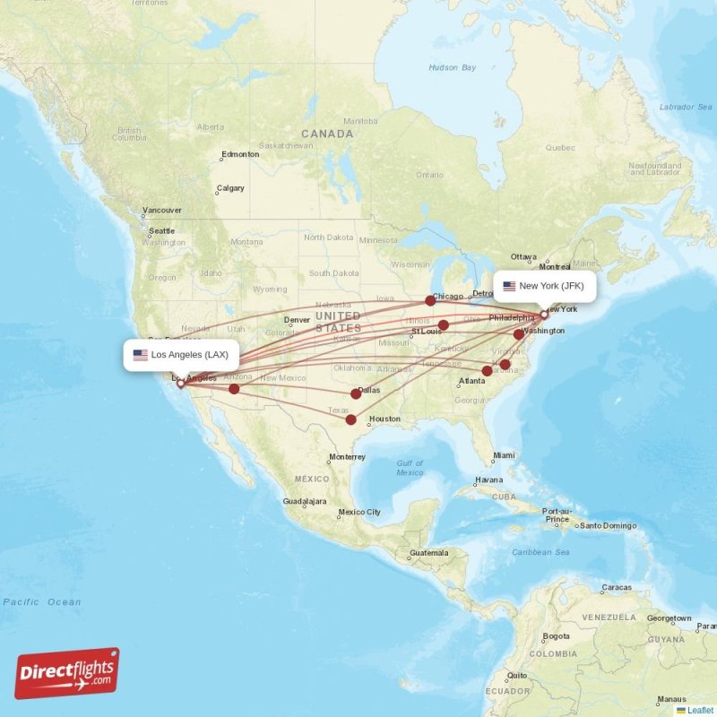 Direct flights from New York to Los Angeles, JFK to LAX nonstop
