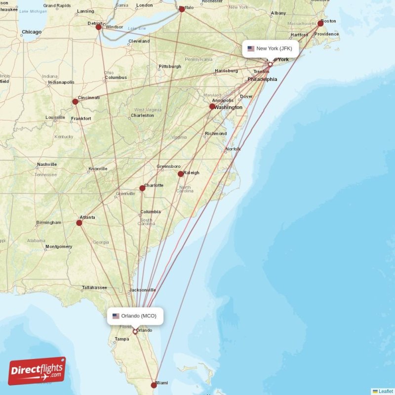 Direct flights from New York to Orlando, JFK to MCO nonstop