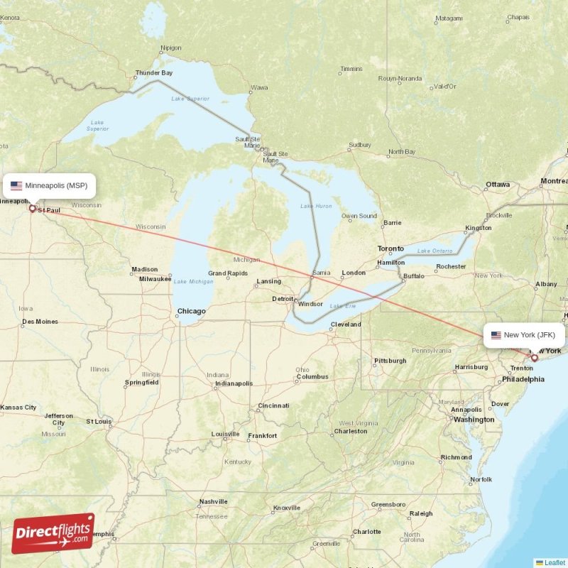 Direct flights from New York to Minneapolis, JFK to MSP nonstop
