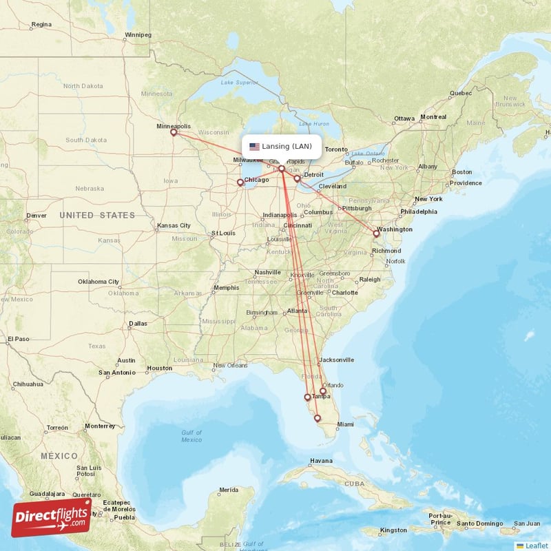 Direct flights from Lansing 5 destinations LAN, USA