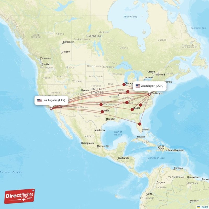Direct flights from Los Angeles to Washington, LAX to DCA nonstop