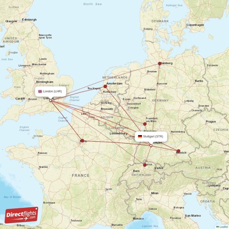 Direct flights from London to Stuttgart, LHR to STR nonstop