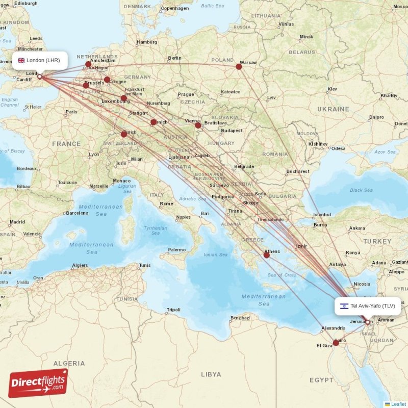 Direct flights from London to Tel AvivYafo, LHR to TLV nonstop