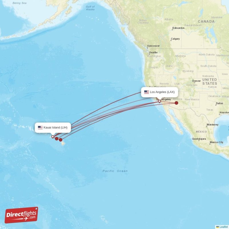 Direct flights from Kauai Island to Los Angeles, LIH to LAX nonstop