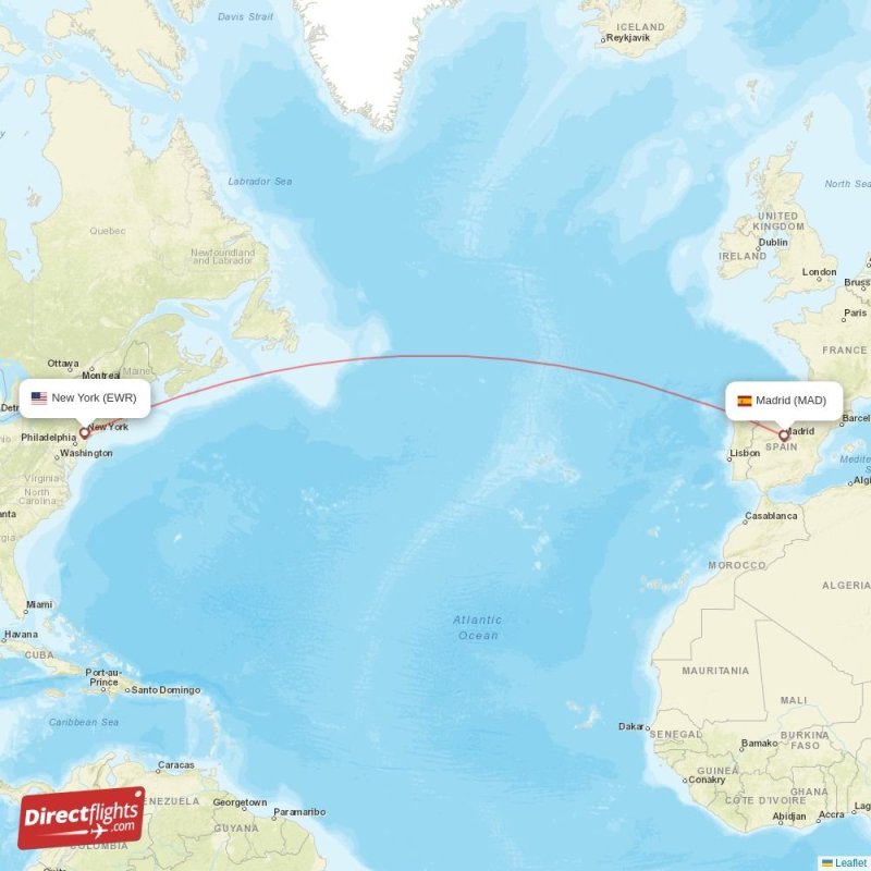 Direct flights from Madrid to New York, MAD to EWR nonstop