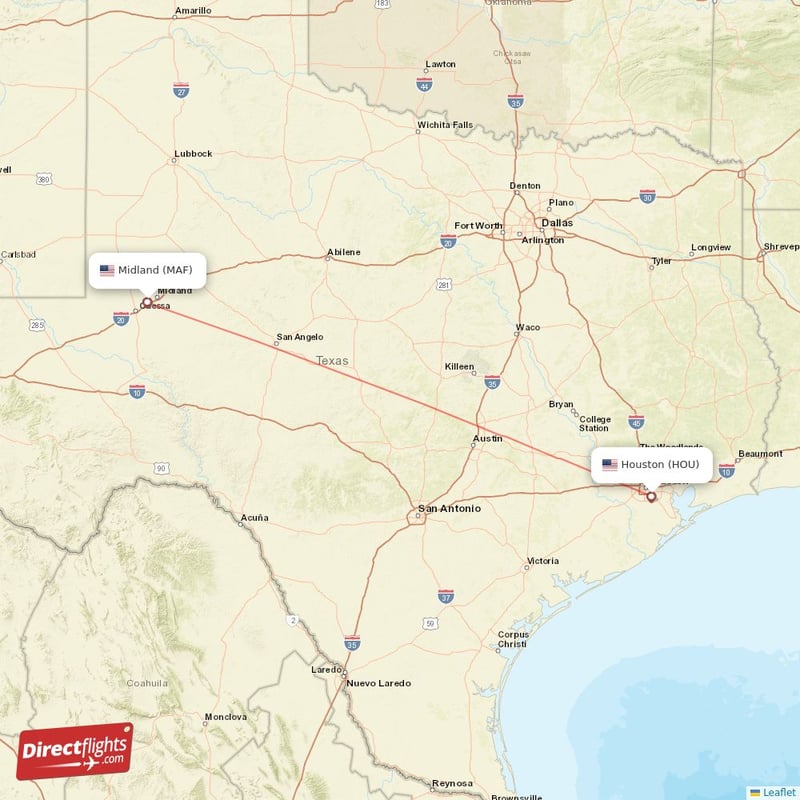 Direct flights from Midland to Houston, MAF to HOU nonstop